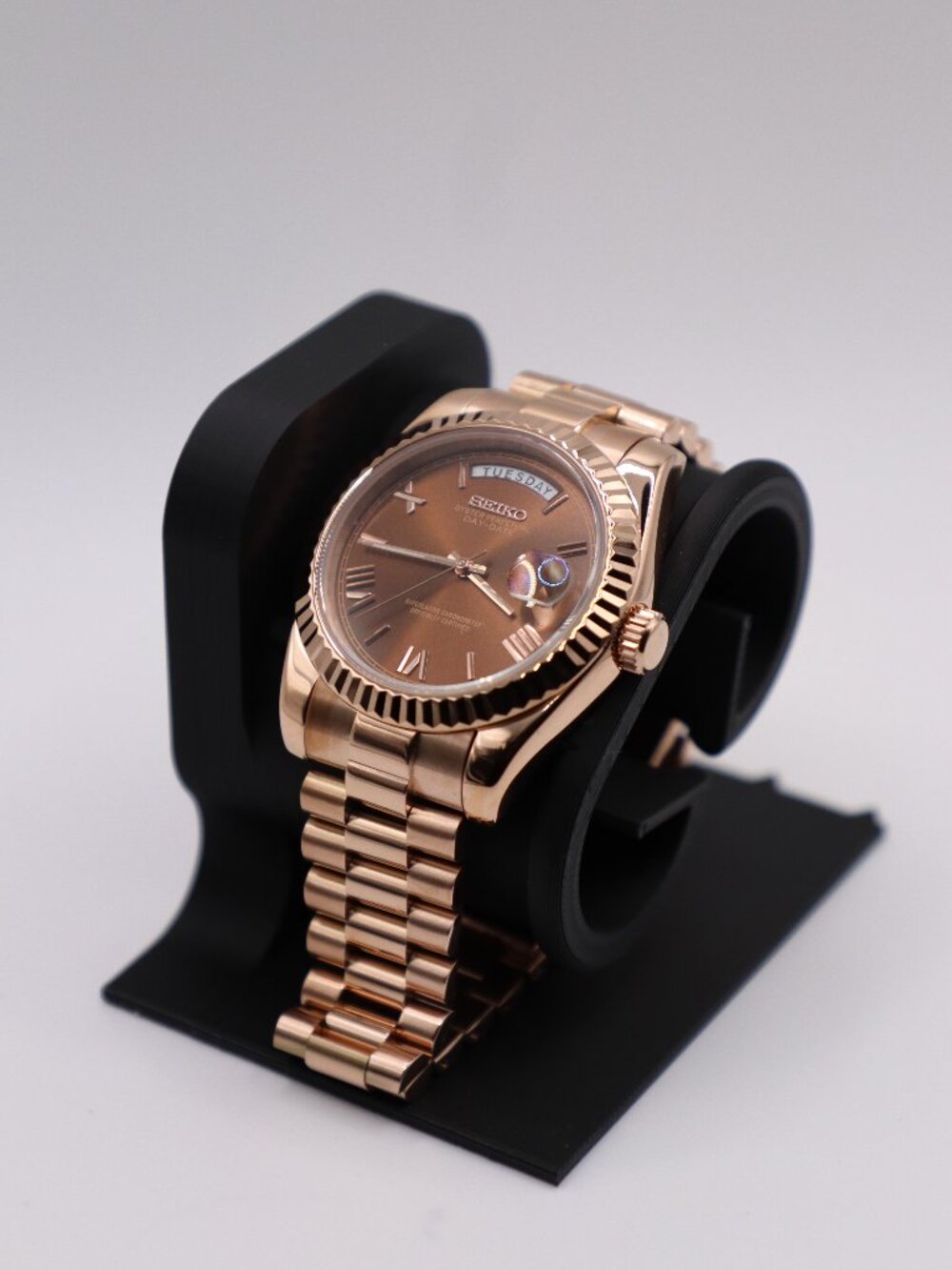 🌹 Luxury Rose Gold Day-Date Seiko Mod | Brown Roman Dial | Automatic | 40mm